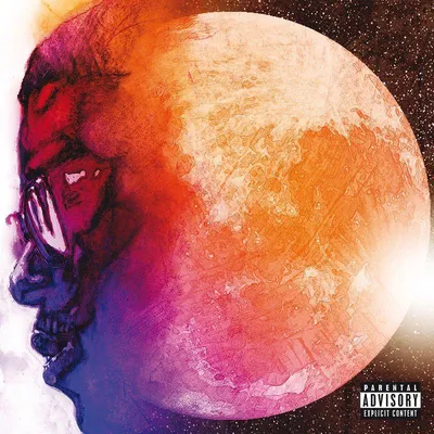 Album cover art for Kid Cudi's Man on the Moon CD, featuring a profile of a person superimposed over a celestial body.
