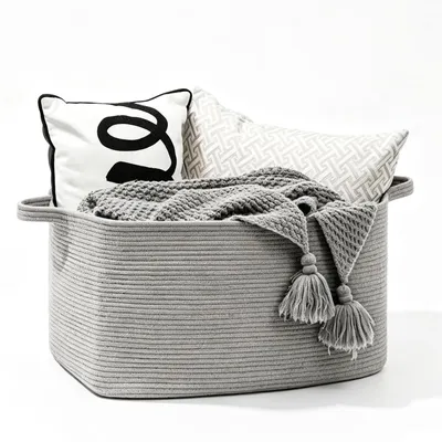 Imagen del producto de Omgoods - Cesta de ropa tejida de 50 litros con asas, 46 x 36 x 30 cm