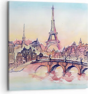 Produktbild von Bild auf Leinwand - Leinwandbild - Brücke Eiffle Illustration Frankreich - 70x70cm - Wand Bild - Wanddeko - Leinwanddruck - Bilder - Kunstdruck - Leinwand bilder - Wandkunst - AC70x70-2999