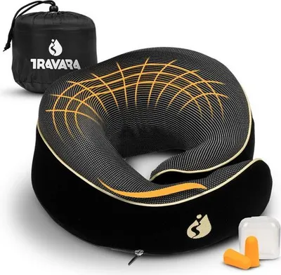 Produktbild von TRAVARA TRAVARA Nackenkissen - Reisekissen - Für Flugzeug - Auto - Memory Foam - Mit Ohrstöpseln - Schwarz