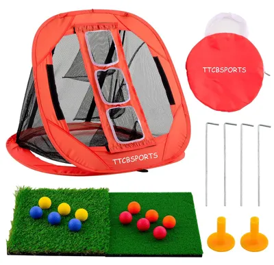 Zdjęcie produktu dla Siatka golfowa Siatka do chippingu - Składana - 2 maty do uderzeń - 16 piłek treningowych - Do użytku w domu i na zewnątrz