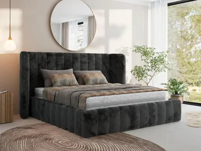 Produktbild von MKS Meble Premium Polsterbett GOLETTA CLASSIC mit Bettkasten & Stauraum 160 x 200 cm, Gasdruckfedern, Inkl. Lattenrost, Modernes Design Ehebett, Pocket Matratze - VIRE LUX - Dunkelgrau Plüsch