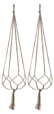 Image de 2 paniers suspendus pour plantes, pots de fleurs suspendus, ensemble de suspensions en macramé, pots suspendus pour plantes d'intérieur et de jardin, balcon, décoration, plafond, jardin (122 cm x 2)