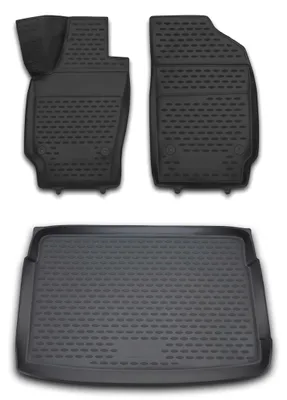 Gummi Kofferraumwanne + Fußmatten Set für VW Polo 6R, Bj. 12/2009-2017, schwarz