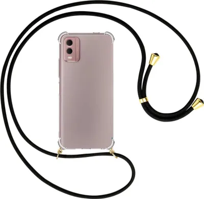 Produktbild von Handykette Backcover-Schutzhülle mit Band (Metall goldfarben) für Nokia C32 4G (6.5'') - schwarz