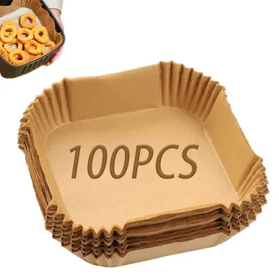 Produktbild von Heißluftfritteuse Backpapier Quadratisch 100 Stück 16cm Wasserdicht Ölfest Lebensmittelqualität