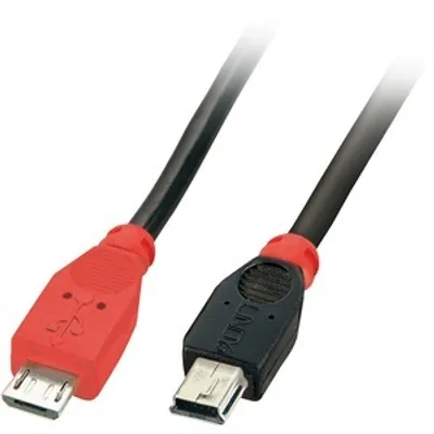 Produktbild von Lindy 31718, 1 m, Micro-USB B, Mini-USB B, USB 2.0, Männlich/Männlich, Schwarz