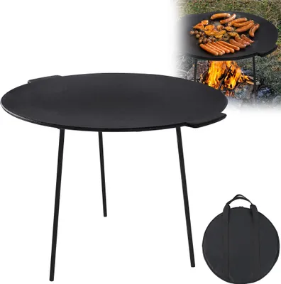Obrázok produktu pre XINZI BBQ liatinová grilovacia doska, okrúhla, Ø 45 cm, stojan na holandský hrniec, trojnožka, grilovacia doska, grilovacia panvica s rukoväťami a ochranným vreckom, robustná panvica, príslušenstvo na grilovanie