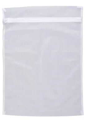 A white mesh laundry bag with a zipper closure, shown against a white background.
