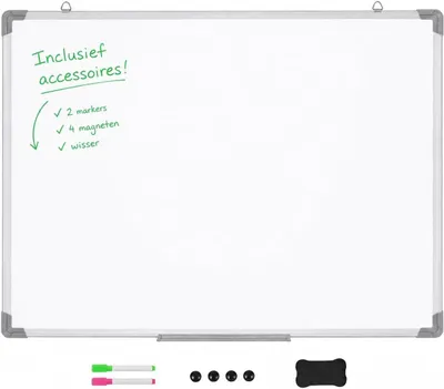 Obrázok produktu pre Magnetická tabuľa s hliníkovým rámom, 60 x 45 cm, vrátane fixiek a magnetov, vhodná do kancelárie a školy