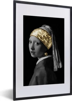 Produktbild von MuchoWow® MuchoWow® Gerahmtes Poster Mädchen mit einem Perlenohrring - Johannes Vermeer - Gold 40x60 cm - Poster mit zchwarzem Bilderrahmen - Poster in Rahmen