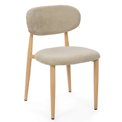 Produktbild von NEW HOME ALMO-Stuhl für das Esszimmer, gepolsterter Stuhl für das Wohnzimmer – hellbeige, Beine in Holzoptik – modernes Chenille