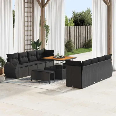Immagine prodotto di Set da giardino composto da 11 pezzi, colore nero, in rattan sintetico