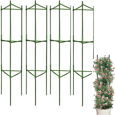 Image de 4 supports pour plantes pour le jardin - 120 cm - Métal - Pour plantes grimpantes - Structure de support verticale - Montage facile
