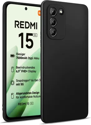 A black phone case is shown next to a phone displaying product specifications.