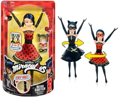 Immagine prodotto di Bambola trasformabile Ladybug, 26 cm, Miraculous, Lady Noire & BugNoire, maschere e orecchie incluse