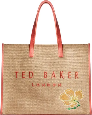 Image de Ted Baker sac shopper Floraff Floral Raffia Icon Bag Orange beige