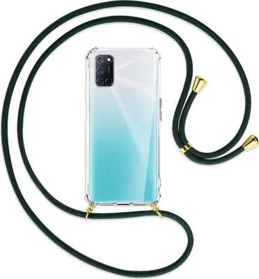 Produktbild von Handykette Backcover-Schutzhülle mit Band (Metall goldfarben) für Oppo A52 / A72 / A92 - dunkelgrün