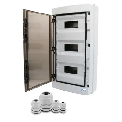 Produktbild von ARLI Sicherungskasten IP65 Aufputz 36 Module mit 40 Kabelverschraubungen M12 – M25 – Feuchtraum Verteiler Set