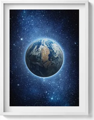 Produktbild von Planet Erde im Weltraum– Wandbild mit Rahmen – Gerahmtes Bild  – Wanddekoration – 60x80 cm –  Weiß Rahmen