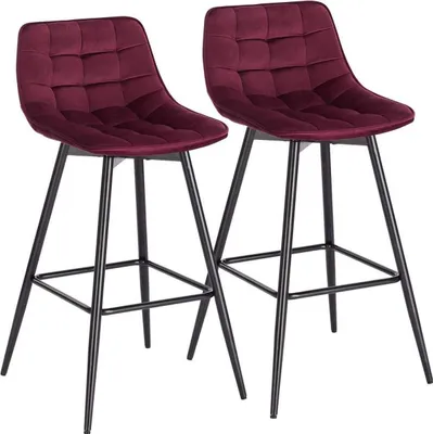 Produktbild von Barkstuhl 2er set – Bolt Edge – Rot – Samt – Industrial – Rückenlehne – Sitzhöhe 64cm – Metallrahmen – Anti-Rutsch-Basis