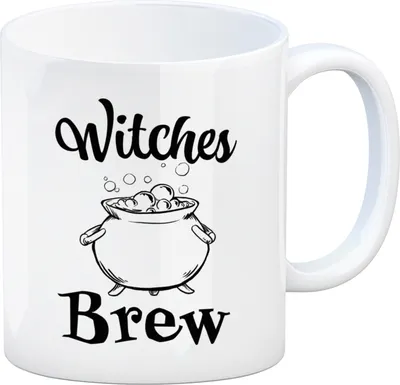 Produktbild von Kaffeebecher für Halloween mit Kessel-Motiv und Spruch - Witches Brew