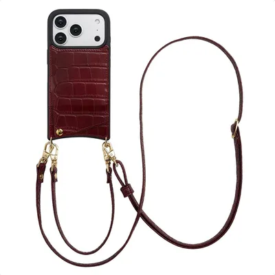 Image de Selencia Nova Croco Phone Case avec cordon et porte-cartes pour l'Apple iPhone 17 Pro - Burgundy