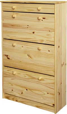 Produktbild von Möbilia Schuhschrank | 3 Klappen, 1 Schublade | Kiefer-Holz massiv | naturfarben | B 80 x T 27 x H 128 cm | 19020061 | Serie SCHUHSCHRANK