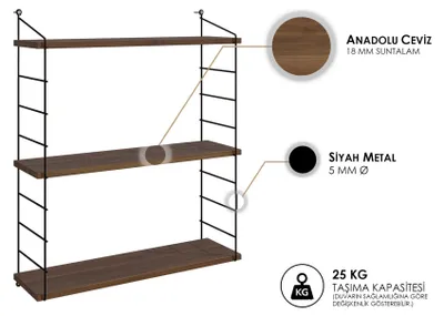Image de Étagère murale en bois « Armoni » - 72 x 20 x 85 cm - noyer