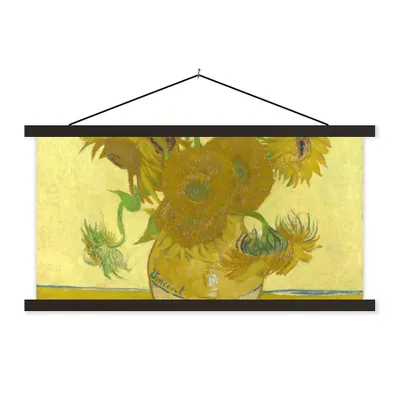 Produktbild von MuchoWow® Textilposter Sonnenblumen - Vincent van Gogh 90x45 cm mit schwarzem Rahmen - Klemmleisten