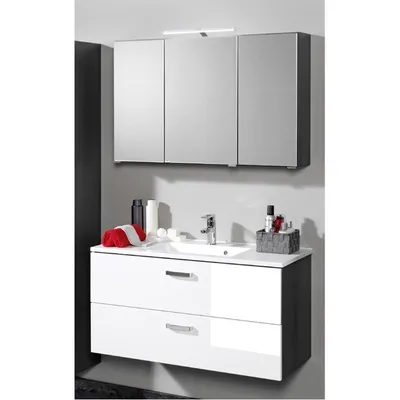 Produktbild von Badmöbel Set PADUA-03 Hochglanz weiß, graphitgrau Waschplatz 90cm