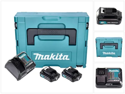 Image de Makita Power Source Kit ( 197658-5 ) 2x BL 1021 B batterie 12 V max. 2,0 Ah CXT + DC 10 SB chargeur + Makpac