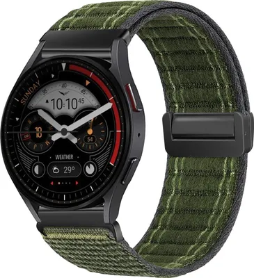 Produktbild von Smartwatch Armband für Samsung Galaxy Watch3 45mm Nylon Textil Band Ersatzband Wechselband Magnetverschluss flexibel atmungsaktiv Grün Oliv