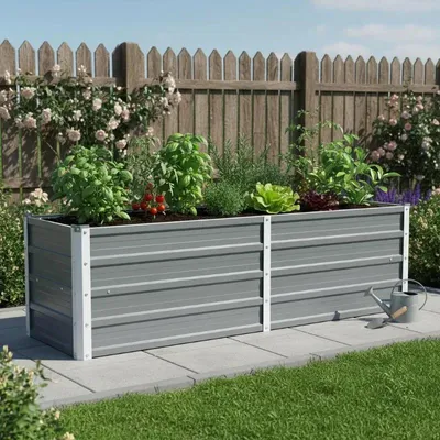 Image de Bordure de jardin surélevée - Bac rectangulaire pour jardin - Acier galvanisé, dimensions 160x40x45 cm - Pour fleurs et légumes