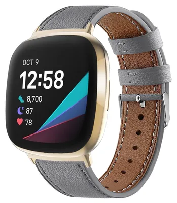 Produktbild von By Qubix passend für Fitbit Versa 3/4 & Sense 1/2 Lederarmband - Grau