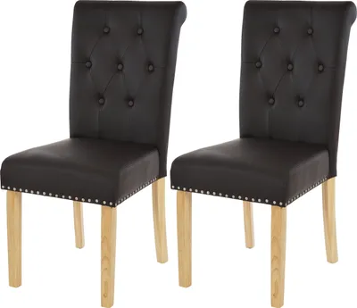 Zdjęcie produktu dla zestaw 2 krzeseł do jadalni Chesterfield II, krzesło kuchenne, nity ~ imitacja skóry , kawa, jasne nogi