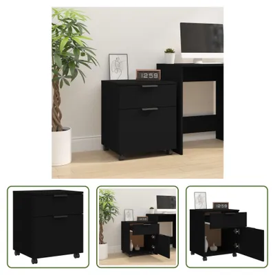 Image de The Living Store Armoire de classement mobile avec roulettes Noir 45x38x54 cm