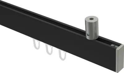 Produktbild von Interdeco Innenlaufstange / Gardinenstange mit Innenlauf Schwarz / Edelstahl-Optik, Typ Sonius Paxo (Kappe) Deckenmontage, 14x35 mm 1-läufig, 100 cm