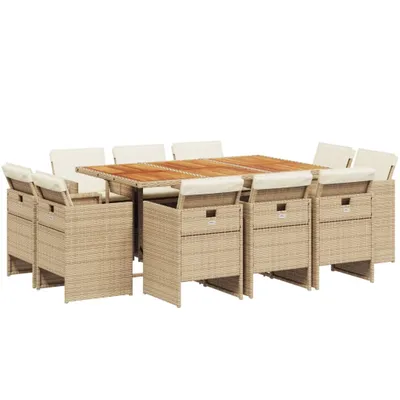 Produktbild von vidaXL 11-tlg. Garten-Essgruppe mit Kissen Beige Poly Rattan