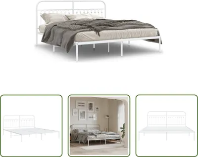 Produktbild von The Living Store Bettgestell mit Kopfteil Metall Weiß 183x213 cm