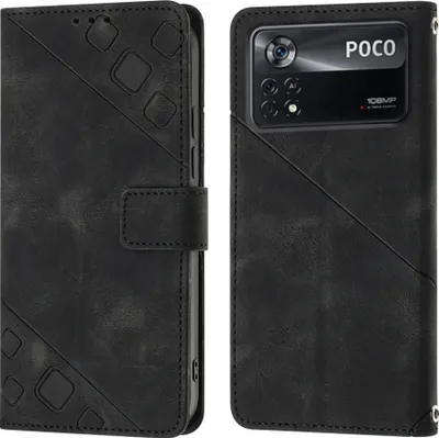 Produktbild von Hülle für Xiaomi Poco X4 Pro 5G Prägung Flip Leder Brieftasche Schutzhülle mit Ständer Schwarz