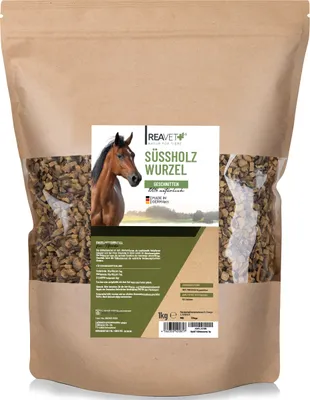 Produktbild von REAVET Süßholzwurzel für Pferde 1kg – Süßholzwurzel Kräuter geschnitten I naturrein in , Artgerechtes Einzelfuttermittel für Pferde, Kräuter frei von Zusatzstoffen