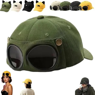 Produktbild von Baseballkappe mit Schutzbrille,Fliegerkappe(Gruen)Fliegermütze,Uni,Pilotenstil,abnehmbar,Schirmmütze,Baseball Cap,Sonnenschutz