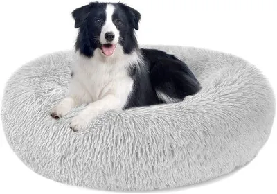 Obrázok produktu pre Mäkký okrúhly plyšový vankúš pre psov XXL, 80 cm, svetlosivý, prateľný