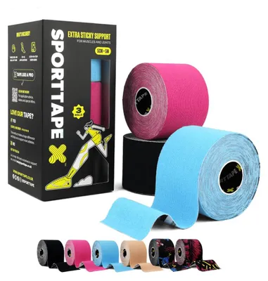 Immagine prodotto di Nastro kinesiologico, 3 rotoli, 5 cm x 5 m, colori assortiti, per uso sportivo