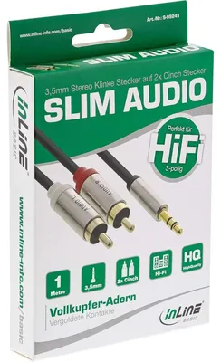 Immagine prodotto di Cavo audio InLine® Slim da 3,5 mm ST a 2x RCA ST, 1 m