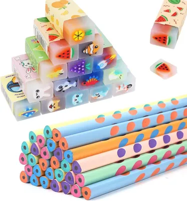 Produktbild von Gadgets Geburtstag Kind, 30 Bleistifte, 30 Radiergummis, 15 Verschiedene Modelle, fuer Geburtstagsfeiern