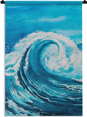 Produktbild von MuchoWow® Wandteppich Wandbehang Golf - Meer - Aquarell 60x90 cm Tapisserie Dekoration Wandtuch - Foto-Teppich - Abwaschbar