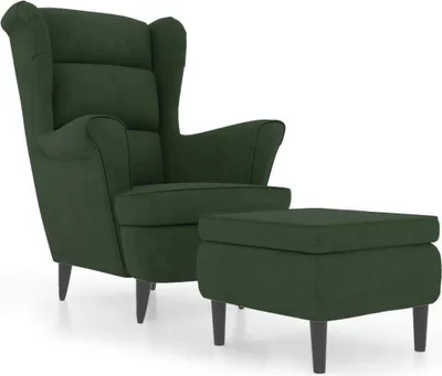 Image de vidaXL Fauteuil à oreilles avec pouf Vert foncé velours