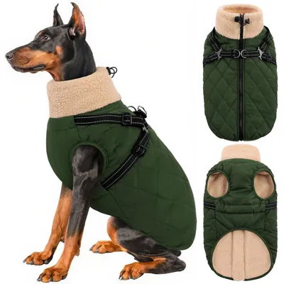 Immagine prodotto di Cappotto impermeabile e antivento per cani, colore verde, taglia XXL, con collare integrato